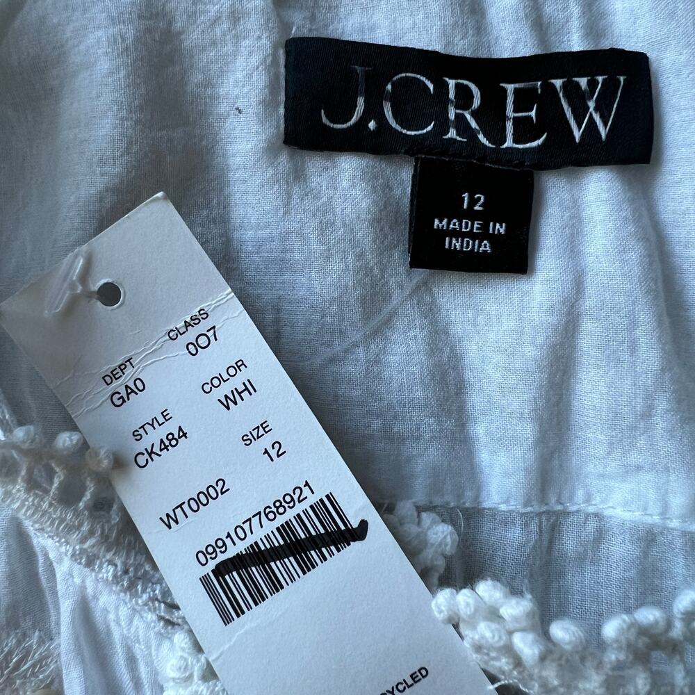 J Crew Embroidered Lace Trim Button Up Shirt In Cotton Coile Size 12 White Flaw - Picture 2 of 16